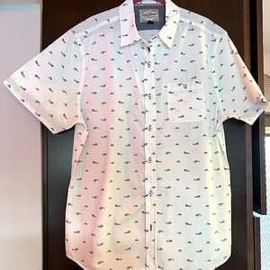 Flag & Anthem Shirt Mens Size L Hammerhead Shark Print White Button Down
